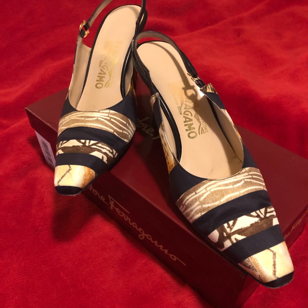 Ferragamo slingbacks with animal print.